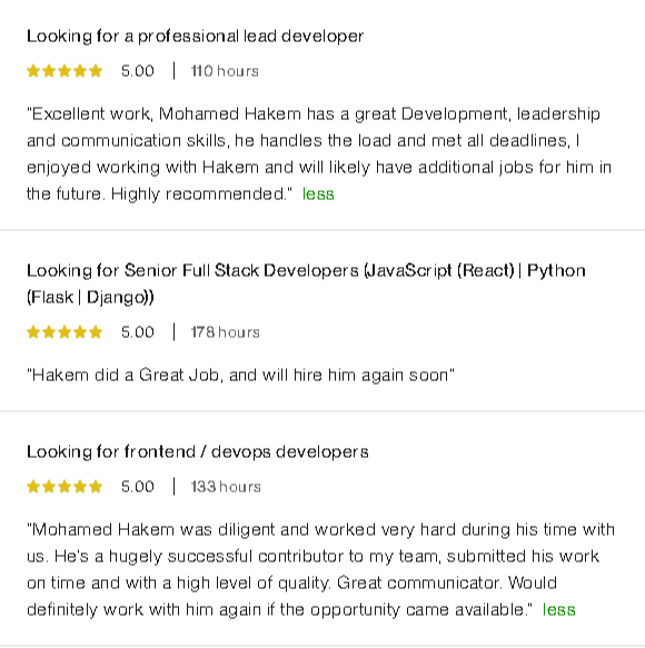 Mohamed Hakem - Software Developer - Upwork Profile - Clients Testimonials